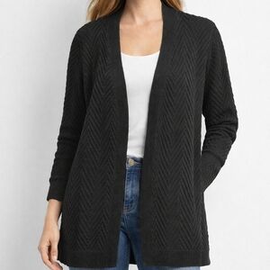 Talbots Black Chevron Knit Open Cardigan Sweater | Size M/L Est | Classic Layer